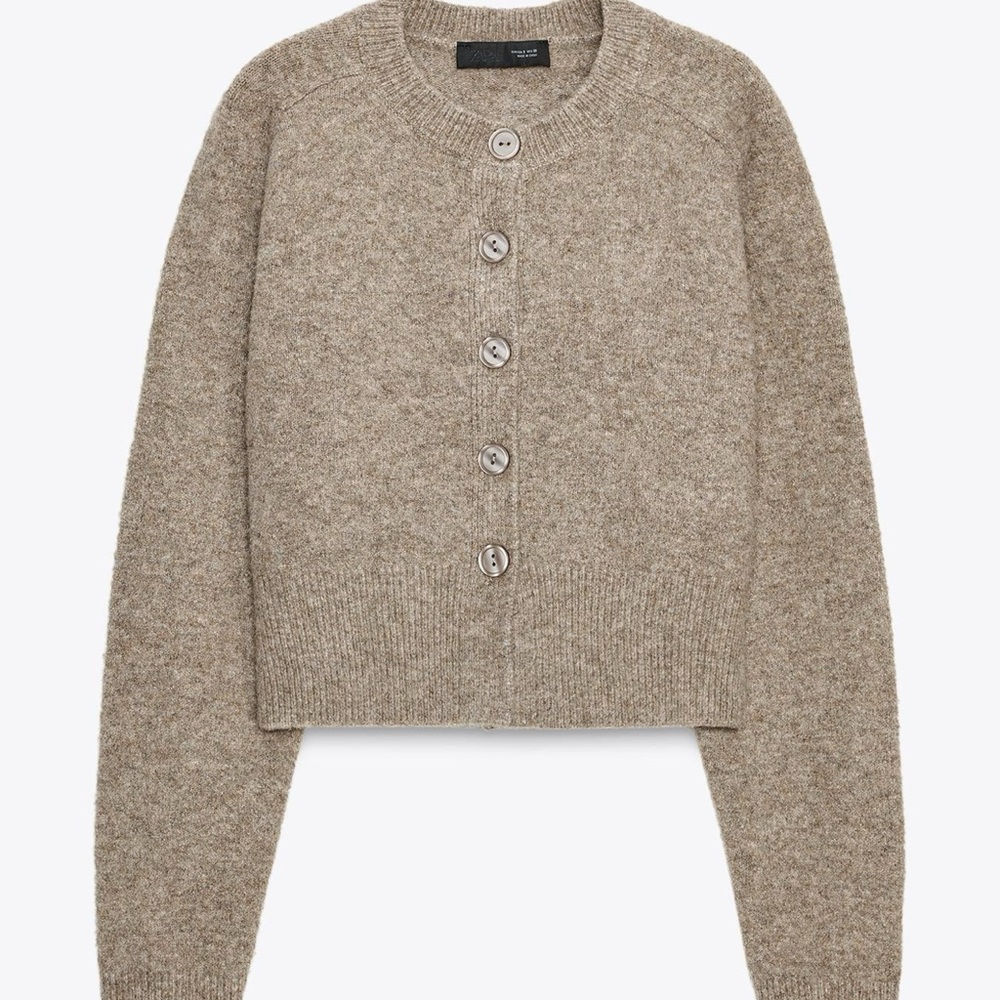 Zara Taupe Button-Up Cardigan